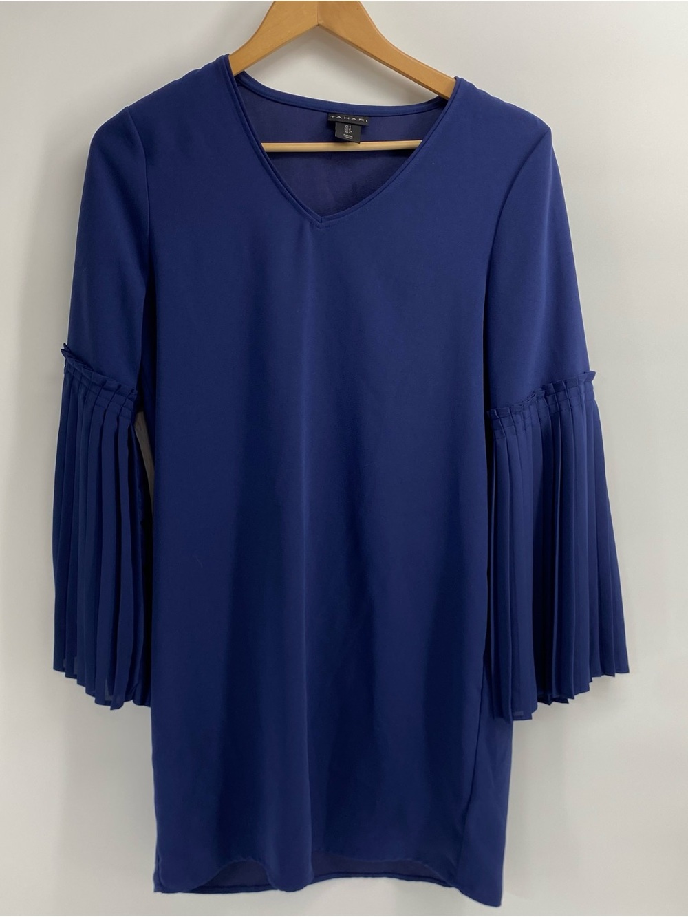 Tahari Royal Blue V-Neck Tunic with Pleated Bell Sleeves Dress